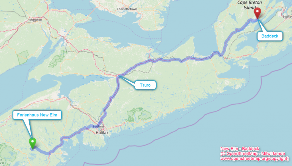 Route New Elm - Truro - Baddeck (© OpenStreetMap - Mitwirkende)