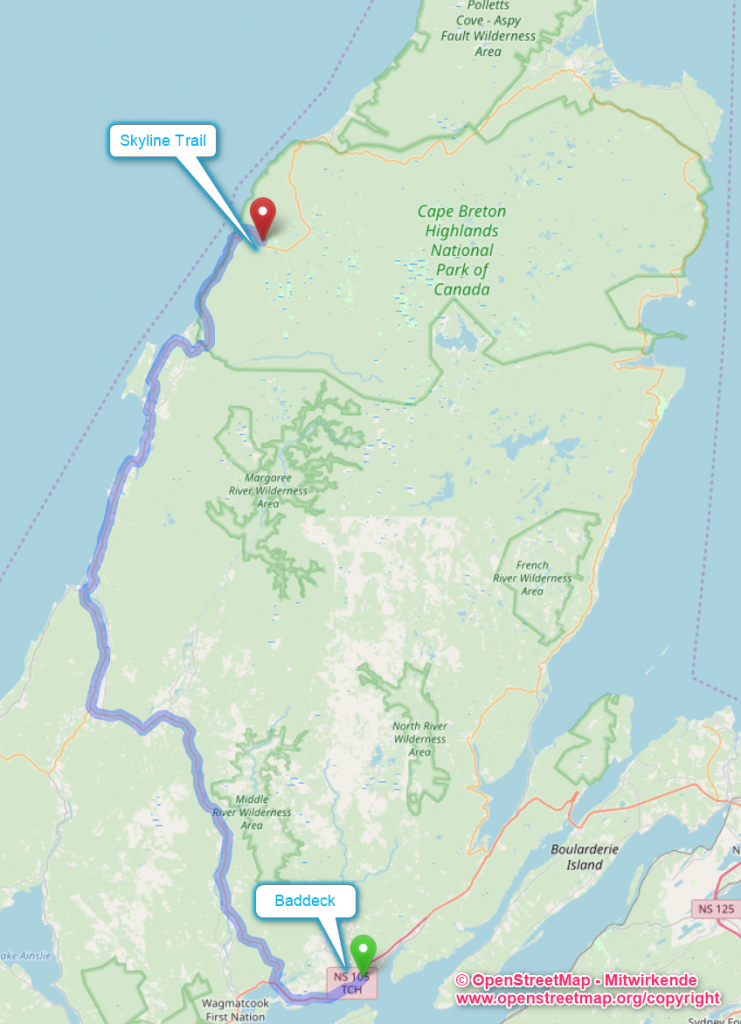 Route Baddeck - Skyline Trail (© OpenStreetMap - Mitwirkende)