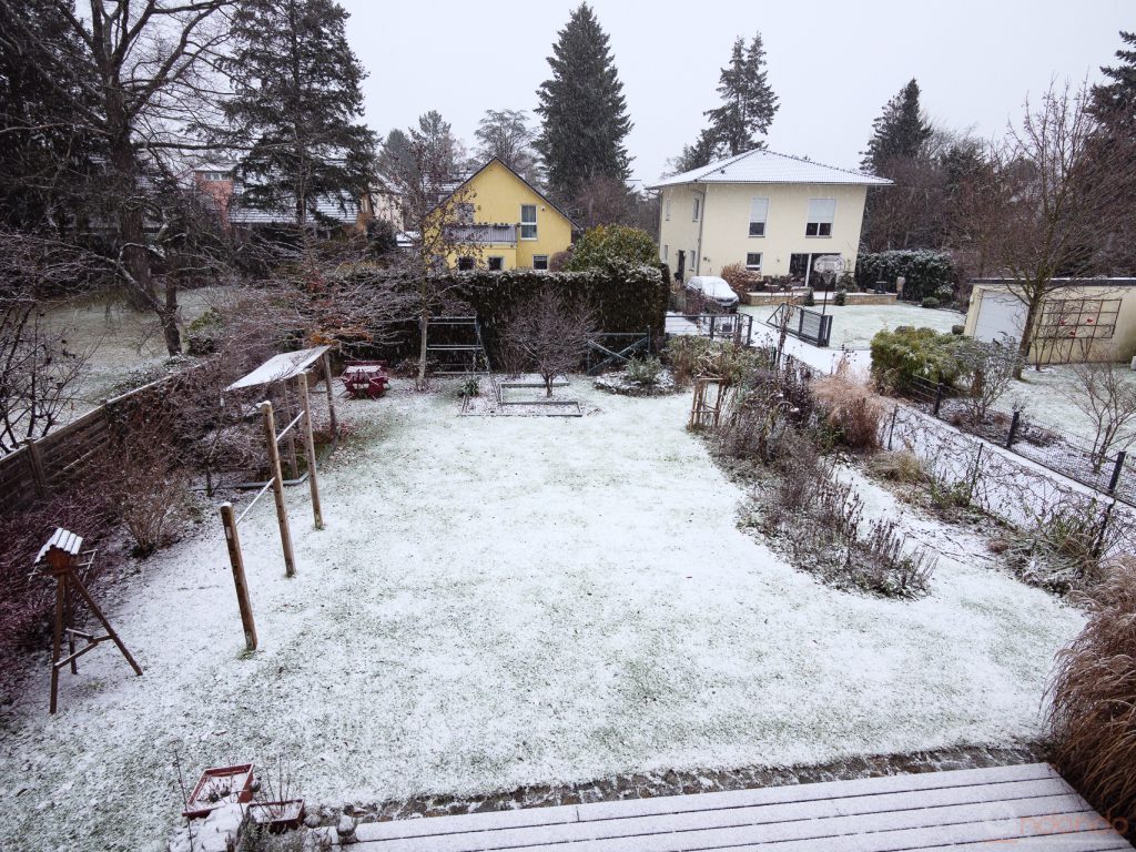 Erster Schnee im Garten