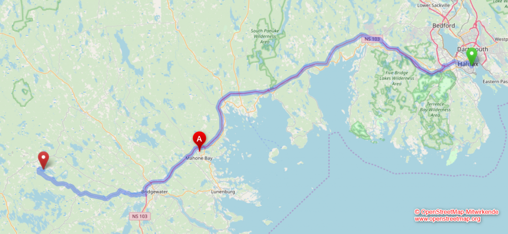Route Halifax - Mahone Bay - New Elm (© OpenStreetMap - Mitwirkende)