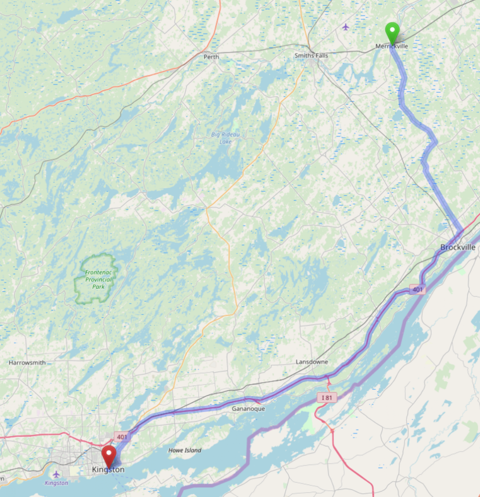 Route Kingston-Merrickville (© OpenStreetMap-contributors, Daten von OpenStreetMap - Veröffentlicht unter ODbL