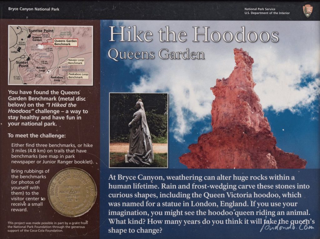 Schild Bryce Canyon Queens Garden