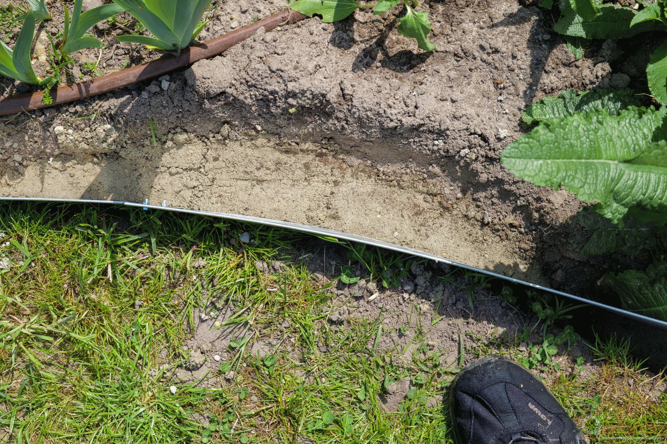 Rasenkanten eingebaut und mit Beton fixiert