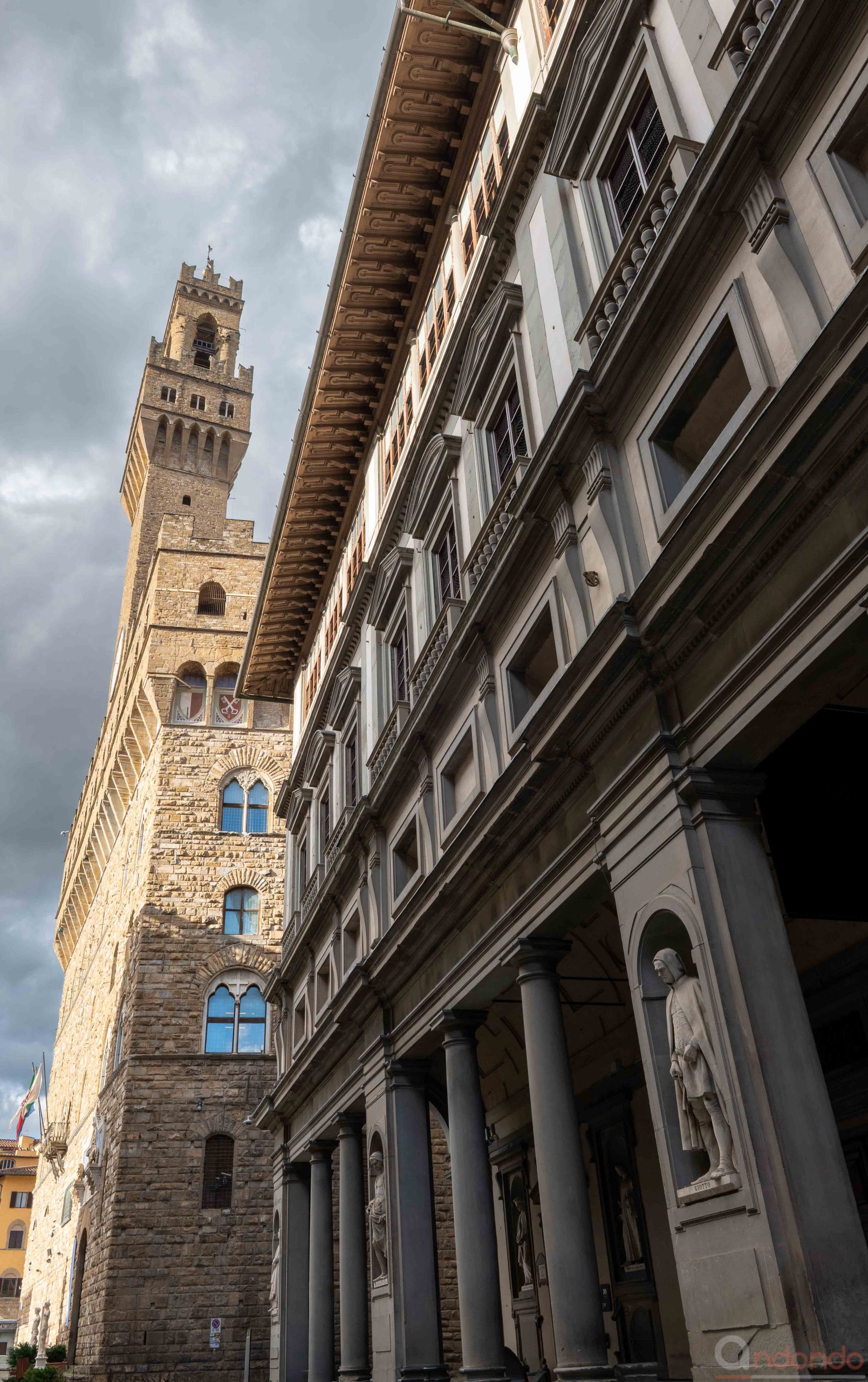 Blick an den Uffizien auf den Palazzo Vecchio