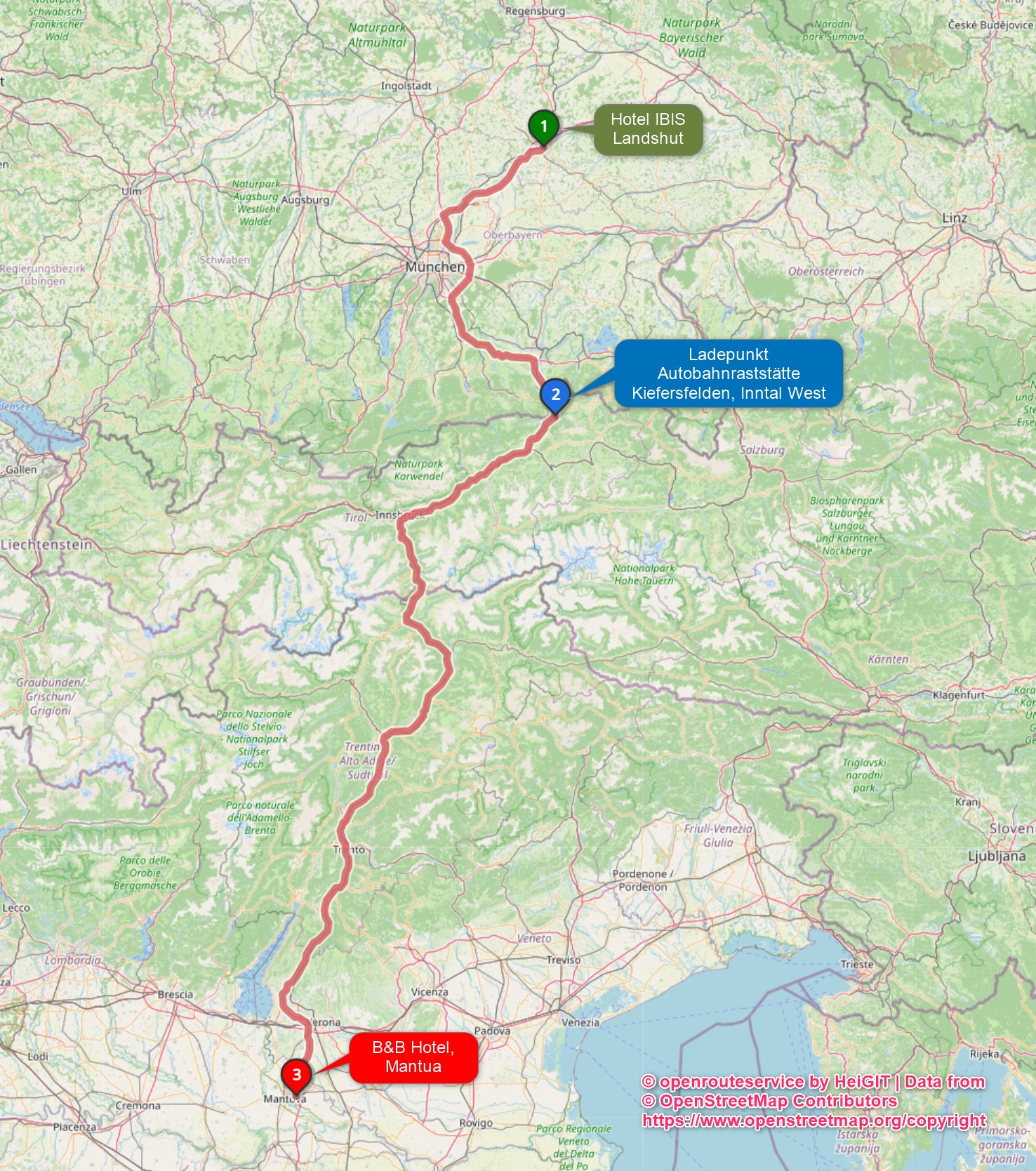 Route Landshut - Mantua